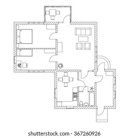 House Interior. Black And White Floor Plan Of A Modern Apartment. Vector Blueprint. Architectural Background.