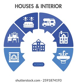House interior collection or sketches. interior design theme icons in glyph style signs for web and app. Vector graphics isolated on white background