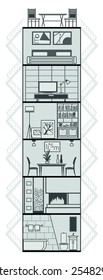 house interior different rooms silhouette. Vector illustration