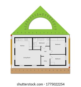 El interiorismo de la casa aislado de fondo blanco. Vector.