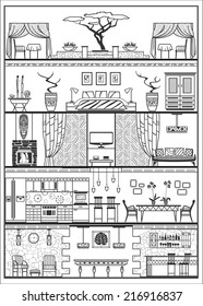 house interior in ethnic style silhouette. Vector illustration