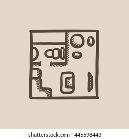House interior with furniture vector sketch icon isolated on background. Hand drawn House interior with furniture icon. House interior with furniture sketch icon for infographic, website or app.