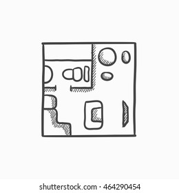 House interior with furniture vector sketch icon isolated on background. Hand drawn House interior with furniture icon. House interior with furniture sketch icon for infographic, website or app.