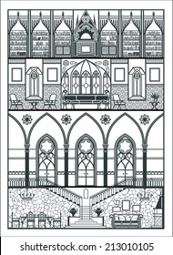 house interior in gothic style silhouette. Vector illustration
