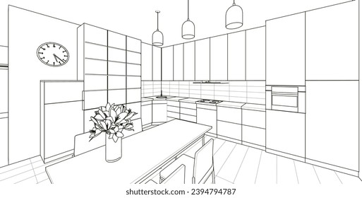 house interior kitchen 3d rendering