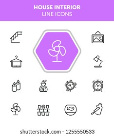House interior line icons. Set of line icons on white background. Decoration concept. Flowers, stair, candles. Vector illustration can be used for topics like decoration, home, design