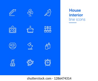 House interior line icons. Set of line icons on white background. Decoration concept. Flowers, stair, candles. Vector illustration can be used for topics like decoration, home, design