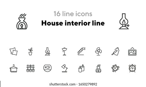 House interior line icons. Set of line icons on white background. Decoration concept. Flowers, stair, candles. Vector illustration can be used for topics like decoration, home, design