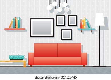 House Interior Living Room Furniture Icons Flat Design Vector Illustration