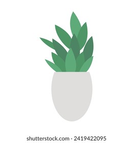 House interior plant in pot. Natural decorative houseplant, potted botanicals cartoon vector illustration