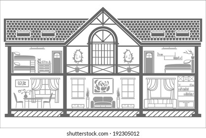 house interior silhouette with furniture. Vector illustration