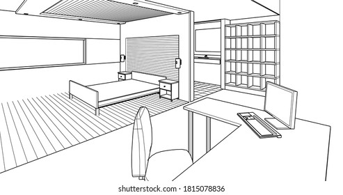 house interior sketch 3d illustration