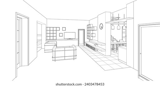 house interior sketch 3d illustration	