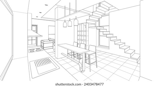 house interior sketch 3d illustration	