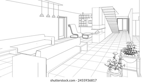 house interior sketch 3d illustration	