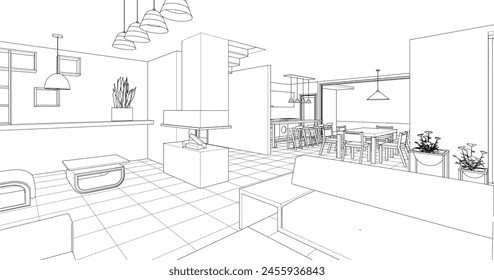 house interior sketch 3d illustration	