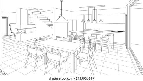 house interior sketch 3d illustration	