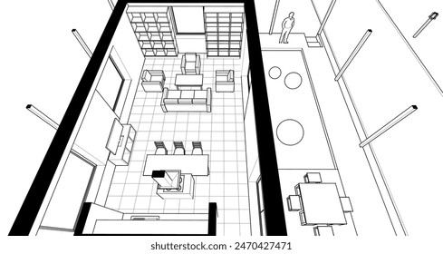 house interior sketch 3d illustration