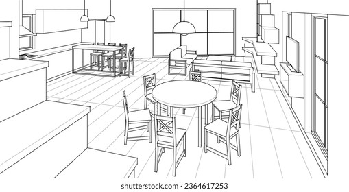 house interior sketch 3d rendering