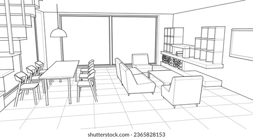 house interior sketch 3d rendering