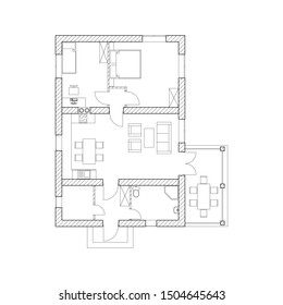 House interior suburban house. Black and White floor plan of a modern apartment. Vector blueprint. Architectural background.