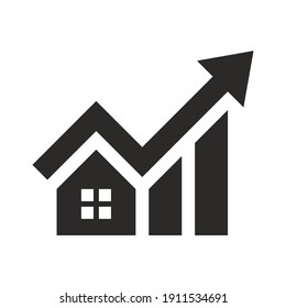 House Investment Growth Icon. Real Estate. Property Value. Cost Of Living. Vector Icon Isolated On White Background.