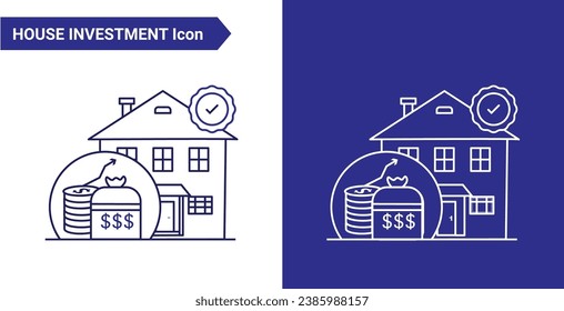 House Investment Icon Illustration in line Style | Villa Prosperity Iconic Investment with Wealthy Returns