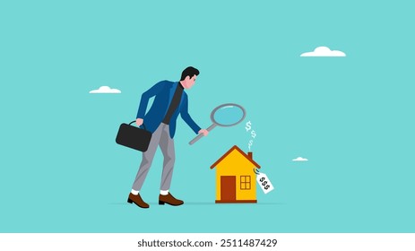 gráfico de cálculo do investimento imobiliário, crescimento do preço imobiliário ou hipoteca, decisão de compra ou aluguer de habitação, subida do preço da habitação, especialização inteligente em propriedade de empresário apresentando gráfico de preços de habitação