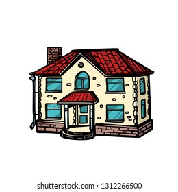 House Isolate On White Background. Pop Art Retro Vector Illustration Drawing Kitsch Vintage