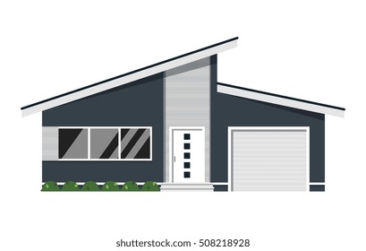 House isolated on white background. Vector house or family home isolated. Flat residential house and detailed house exterior. 