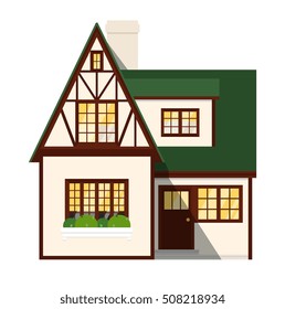 House isolated on white background. Vector house or family home isolated. Flat residential house and detailed house exterior. Home.
