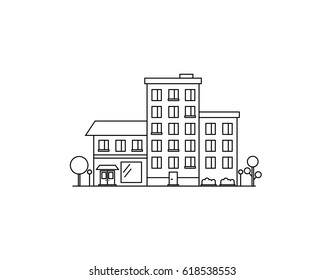 House isolated on white background. Residential urban building. City constructor icon. Flat line vector illustration design. 