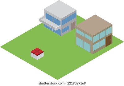 House with isometric boundary stake marks