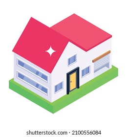 Casa en un icono modificable isométrico


