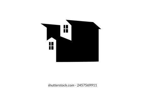 house isometric emblem, black isolated silhouette