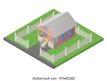 house isometric flat vector 3d illustration isolated on white background