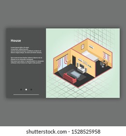 House. Isometric Interior Building With 3d Images. Isometric Illustration Design For Interiors, Buildings, Room And More.

