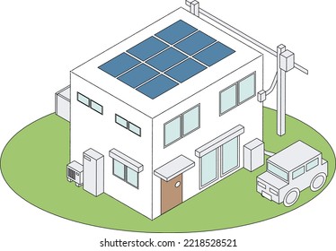 House with isometric solar panels