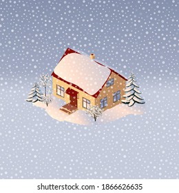 La Casa Isometric Está Rodeada De Árboles. El paisaje invernal. 