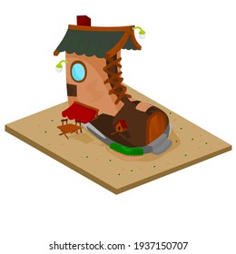 House of isometric vector game art. unique shoe shape, highly recommended for the game you are working on.
