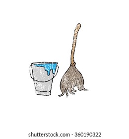 House items mop and bucket cartoon