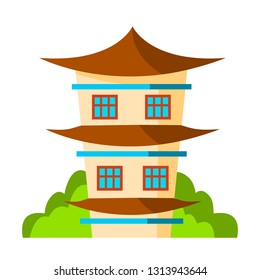 House Japanese, Korea, Chinese Vector. Classic Traditional Building. Isolated Flat Cartoon Illustration