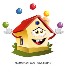 House is juggling, illustration, vector on white background.