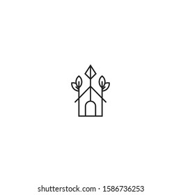 house in jungle logo vector concept with simple, unique, and outline styles