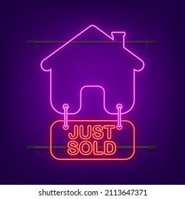 House Just Sold Tag Neon Icon. Vector Illustration.