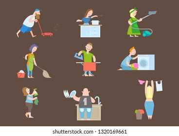 House keeping tiny people vector cartoon