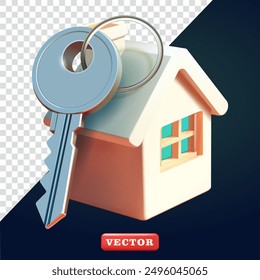 House key, 3d vector. Suitable for real estate, business and design elements