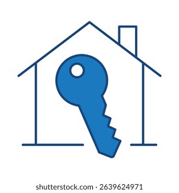 House Key Blue Line Editable Stroke Icon. Real Estate, Building, House, Home, Property Vector Illustration