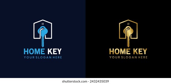 House key house building construction logo design, security key real estate logo