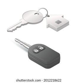 House key and car key. Colored vector Isometric illustration. Isolated on white background.